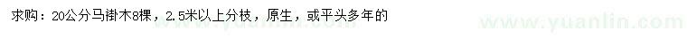 求購20公分馬褂木