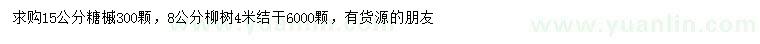 求購15公分糖槭、8公分柳樹