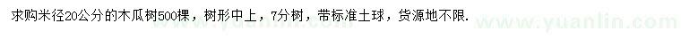 求購米徑20公分木瓜樹