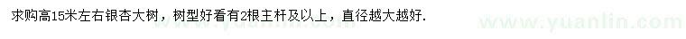 求購高15米左右銀杏大樹