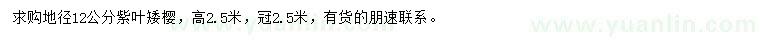 求購地徑12公分紫葉矮櫻