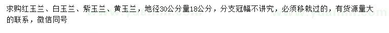 求購紅玉蘭、白玉蘭、紫玉蘭等
