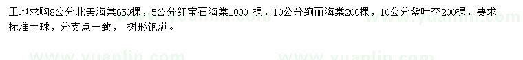 求購北美海棠、紅寶石海棠、絢麗海棠等