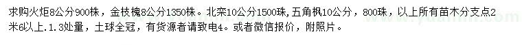 求購火炬、金枝槐、北欒等