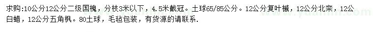 求購國槐、復(fù)葉槭、北欒等
