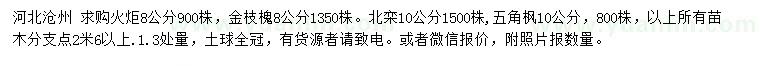 求購火炬、金枝槐、北欒等