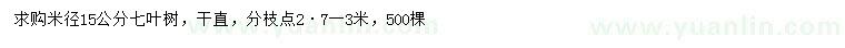 求購米徑15公分七葉樹