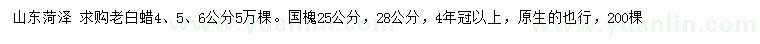 求購(gòu)4、5、6公分老白蠟、25公分國(guó)槐