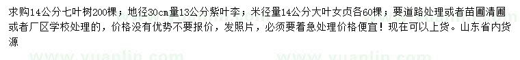 求購七葉樹、紫葉李、大葉女貞