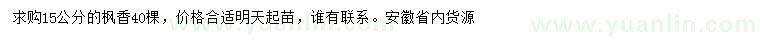 求購15公分楓香