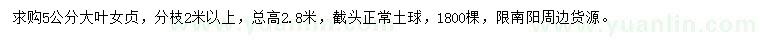 求購(gòu)5公分大葉女貞