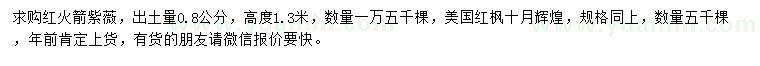 求購出土量0.8公分紅火箭紫薇、美國紅楓十月輝煌