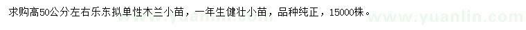 求購高50-70公分樂東擬單性木蘭小苗