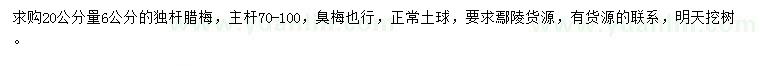 求購(gòu)20量6公分獨(dú)桿臘梅