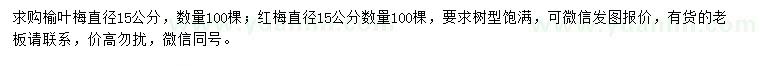 求購直徑15公分榆葉梅、紅梅