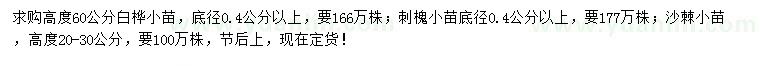 求購(gòu)白樺小苗、刺槐小苗、沙棘小苗