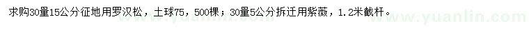 求購30量15公分羅漢松、30量5公分紫薇