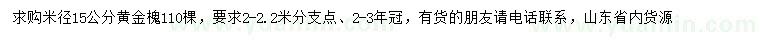 求購米徑15公分黃金槐