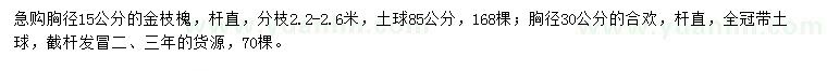 求購(gòu)胸徑15公分金枝槐、胸徑30公分合歡