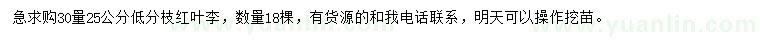 求購(gòu)30量25公分紅葉李