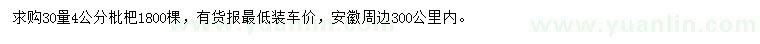 求購30量4公分枇杷樹