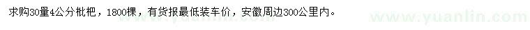 求購(gòu)30量4公分枇杷