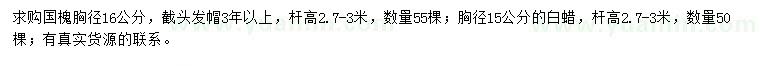 求購(gòu)胸徑16公分國(guó)槐、胸徑15公分白蠟