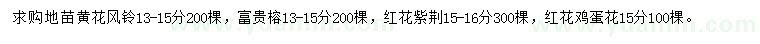 求購(gòu)黃花風(fēng)鈴、富貴榕、紅花紫荊等