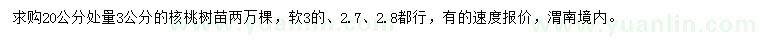 求購20量3公分核桃樹苗