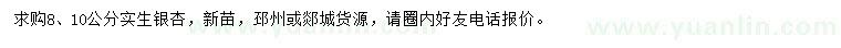 求購(gòu)8、10公分實(shí)生銀杏