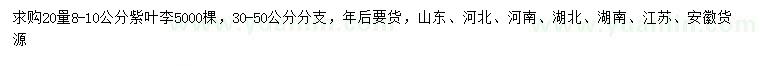 求購20量8-10公分紫葉李