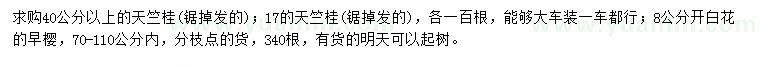 求購17、40公分以上天竺桂、8公分早櫻