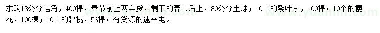 求購(gòu)皂角、紫葉李、櫻花等