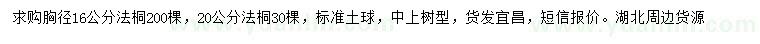 求購胸徑16、20公分法桐