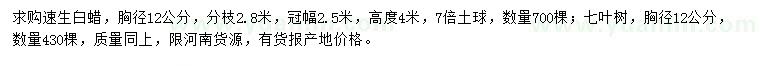 求購胸徑12公分速生白蠟、七葉樹