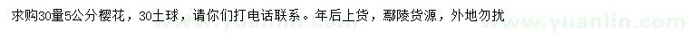 求購(gòu)30量5公分櫻花