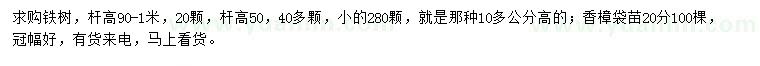 求購桿高50、90-100公分鐵樹、20公分香樟