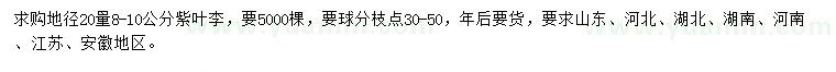 求購20量8-10公分紫葉李