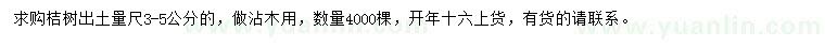 求購出土量3-5公分桔樹