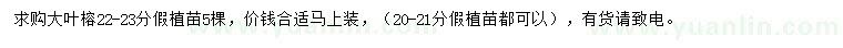 求購(gòu)22-23公分大葉榕