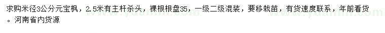 求購米徑3公分元寶楓