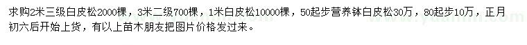 求購(gòu)0.5、0.8、1、2、3米白皮松