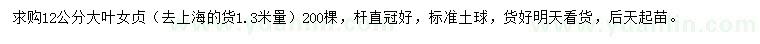 求購1.3米量12公分大葉女貞