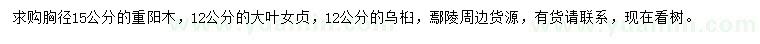 求購(gòu)重陽(yáng)木、大葉女貞、烏桕