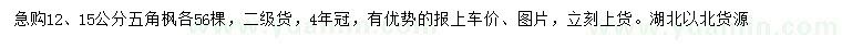 求購12、15公分五角楓