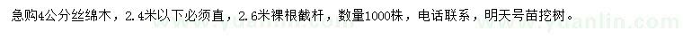 求購4公分絲綿木