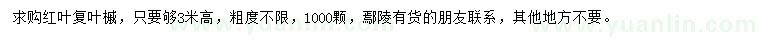 求購高3米紅葉復葉槭