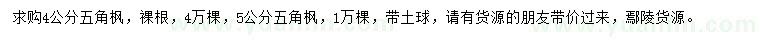 求購4、5公分五角楓
