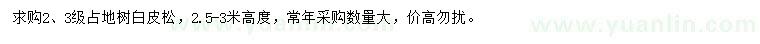 求購高2.5-3米白皮松