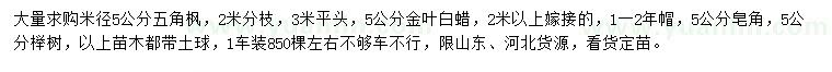 求購(gòu)五角楓、金葉白蠟、皂角等